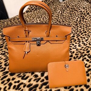 Tan Leather Wirkin Handbag and Wallet Set